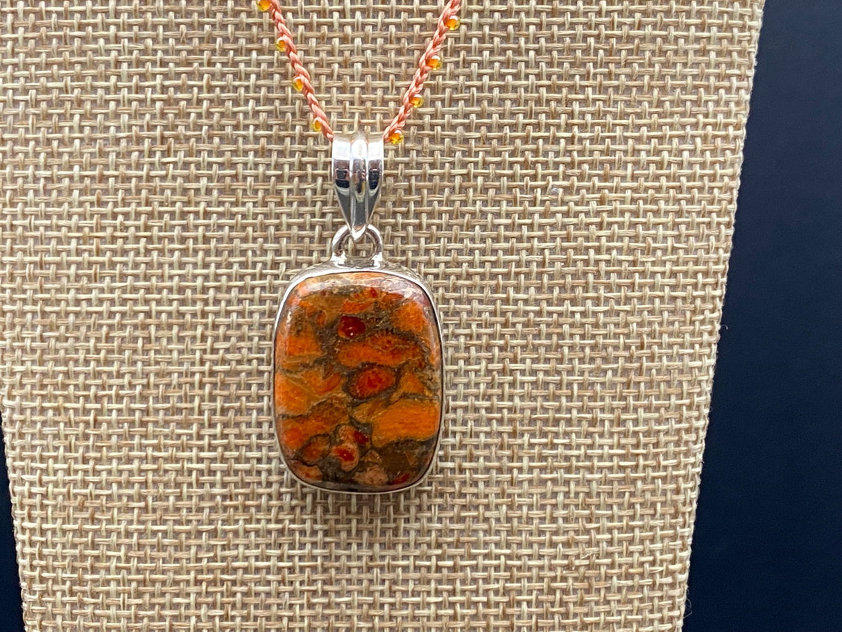Sterling Red Turquoise Cabochon Pendant - 