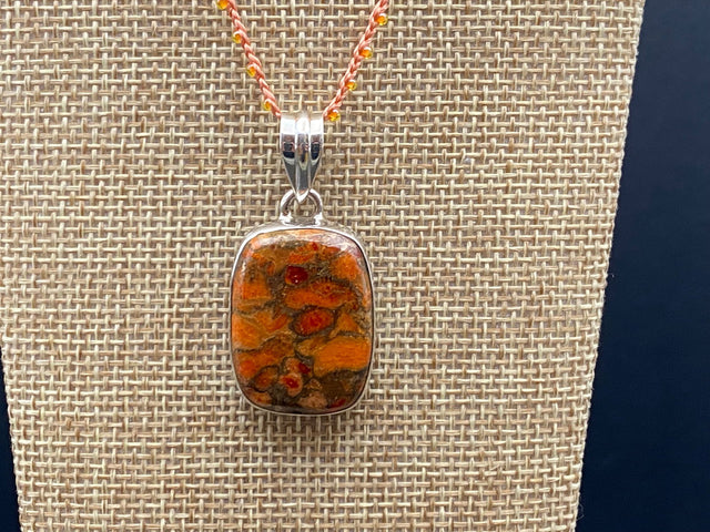 Sterling Red Turquoise Cabochon Pendant - 