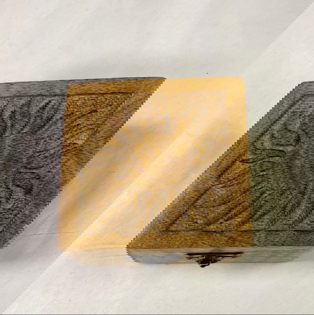 Sun Carved Wood Box 4" x 4" - 