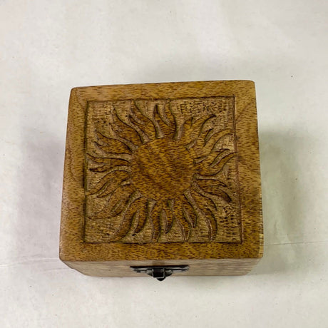 Sun Carved Wood Box 4" x 4" - 
