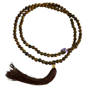 Tiger Eye Mala - Tiger Eye Mala - tan, brown to red Beas brown tassle 