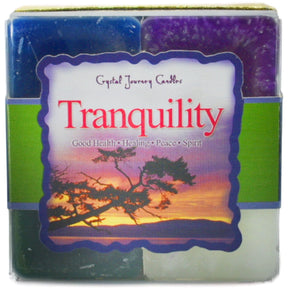 Tranquility Candle Set with blue, purple, green, and white candles.