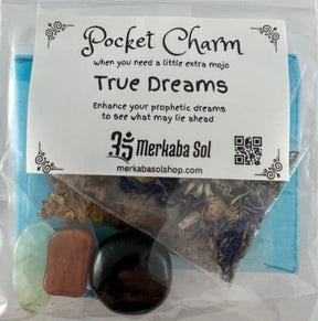 True Dreams Pocket Charm Kit with Transparent packaging, White label, and Black text.