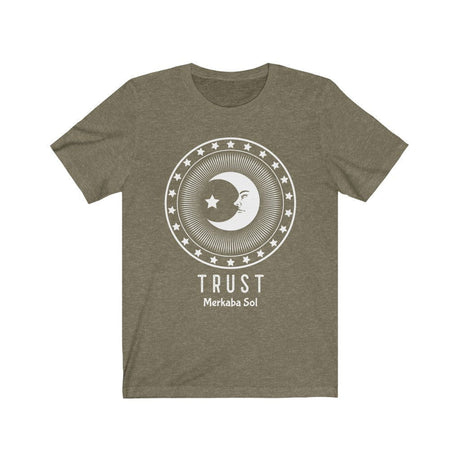 Trust in the Moon Short Sleeve Tee - Trust in the Moon. Bring inspiration and empowerment to your wardrobe with this trust in the moon t-shirt in olive color or give it as a fun gift. From merkabasolshop.com