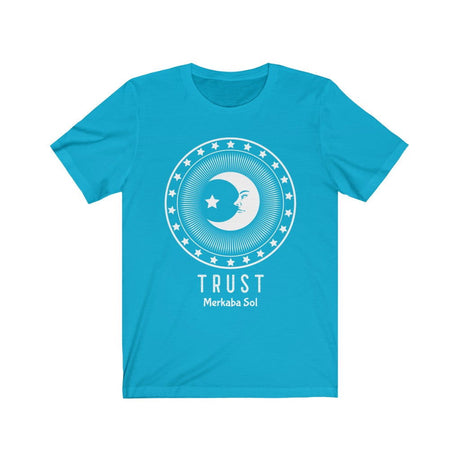 Trust in the Moon Short Sleeve Tee - Trust in the Moon. Bring inspiration and empowerment to your wardrobe with this trust in the moon t-shirt in turquoise color or give it as a fun gift. From merkabasolshop.com