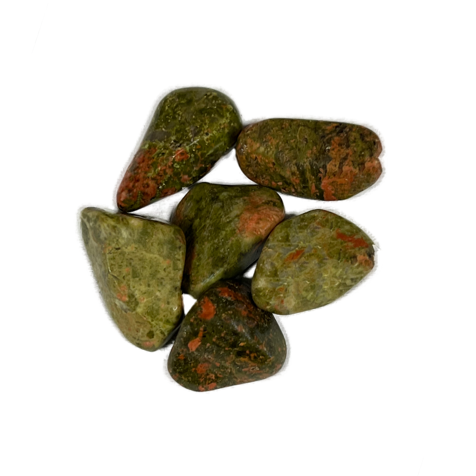 Green stones with speck of orange red and brown 
