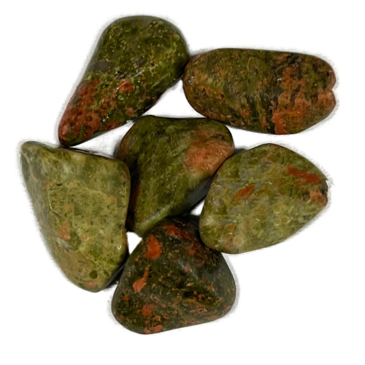 Unakite Tumbled - Green stones with speck of orange red and brown 