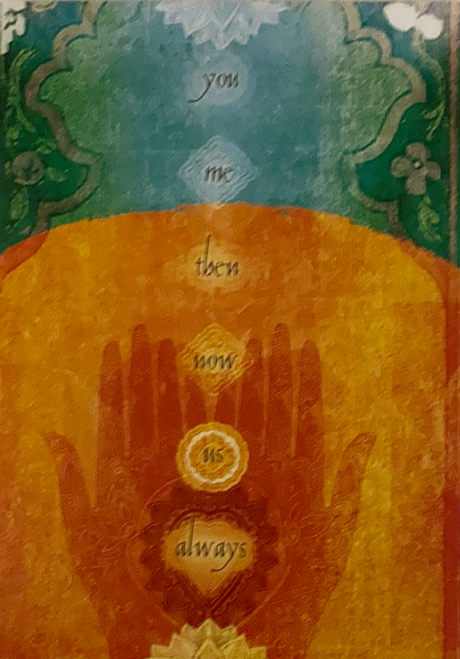 Us Always Greeting Card - Orange green card with hands and writing 