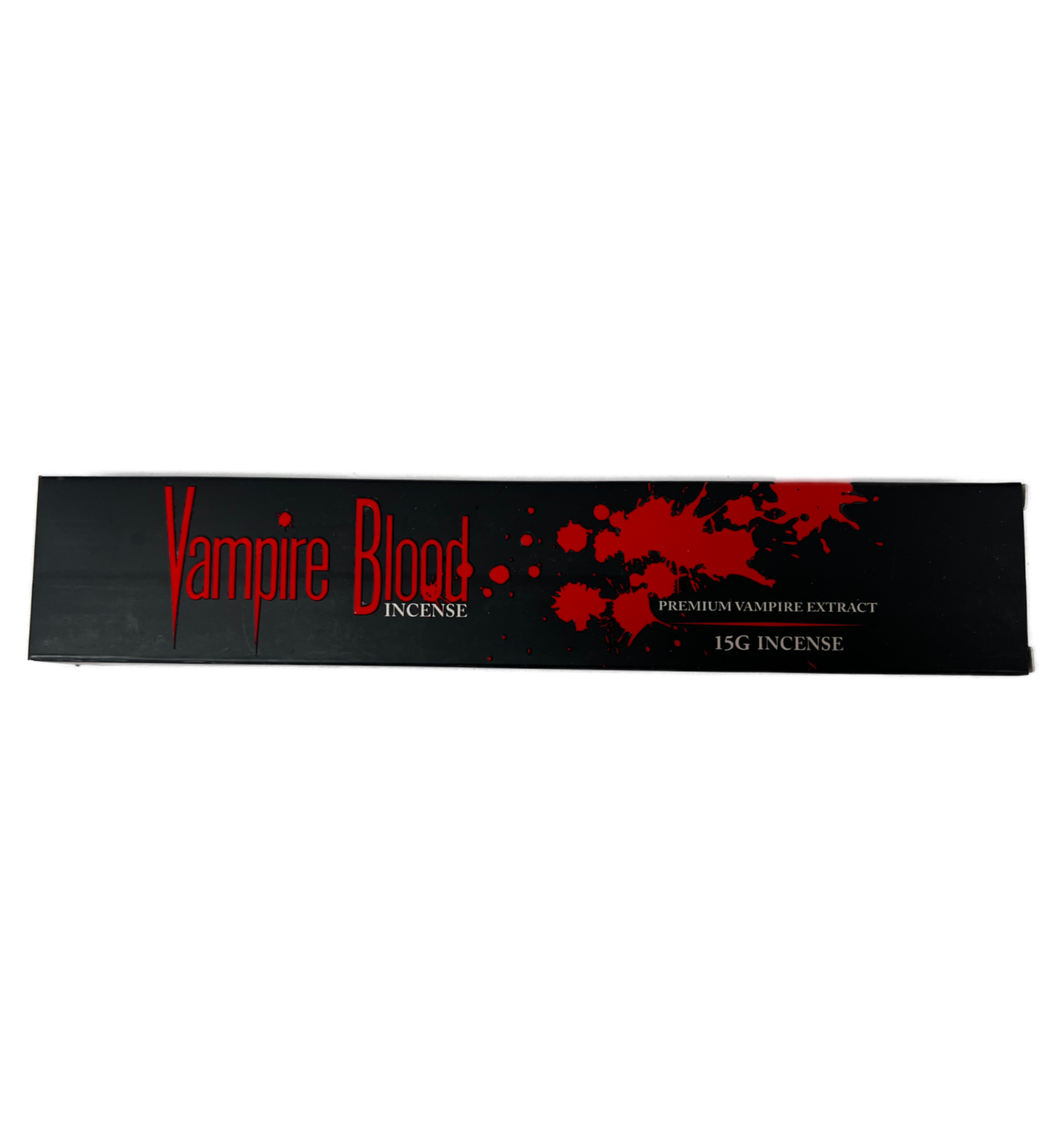 black box with red writing and splotches of blood \