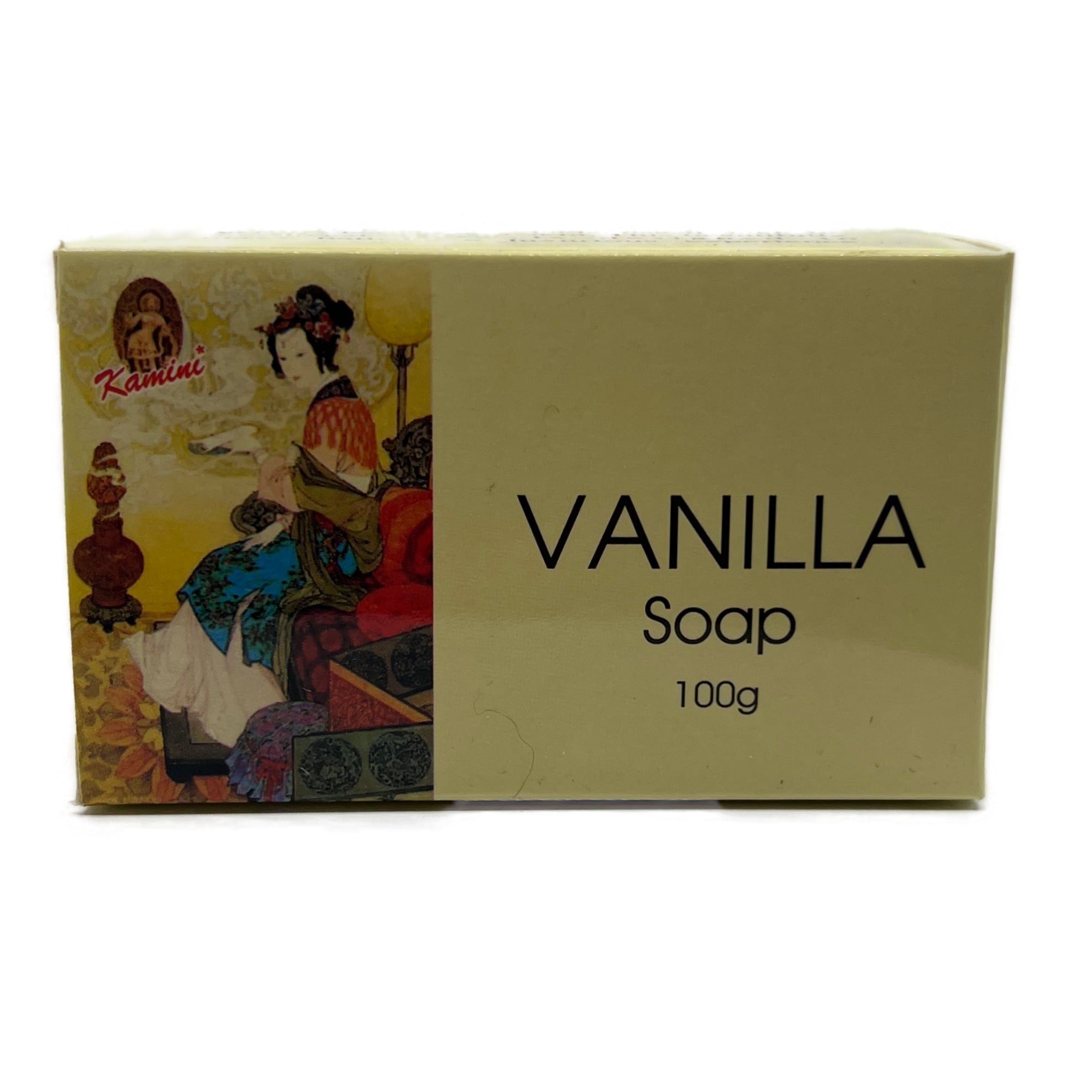 Yellow box with an image of asian goddess vanilla soap