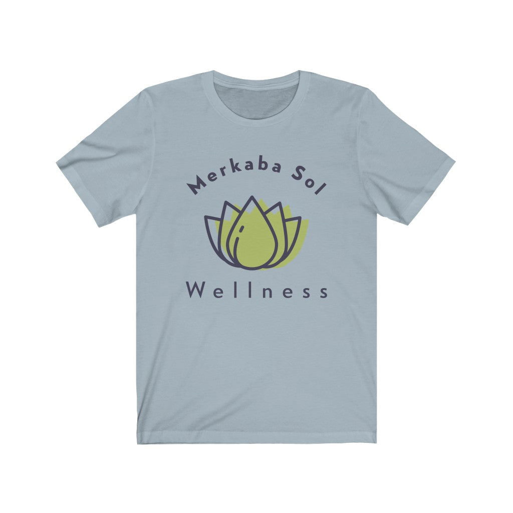 Wellness Short Sleeve Tee - Merkaba Sol Wellness. Bring inspiration and empowerment to your wardrobe with this Wellness t-shirt in light blue color or give it as a fun gift. From merkabasolshop.com
