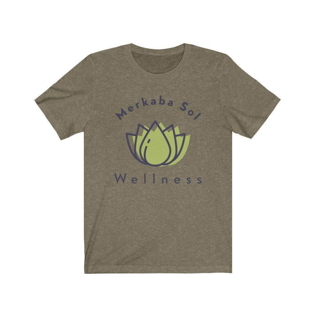 Wellness Short Sleeve Tee - Merkaba Sol Wellness. Bring inspiration and empowerment to your wardrobe with this Wellness t-shirt in olive color or give it as a fun gift. From merkabasolshop.com