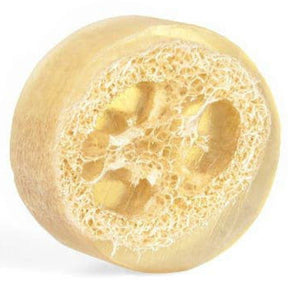 Tan loofah soap with visible loofah fibers.