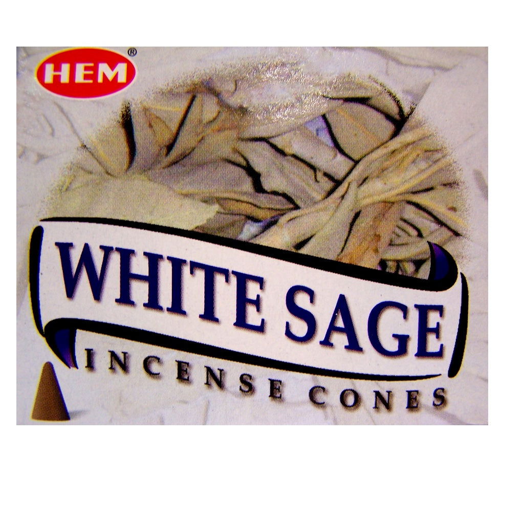 White Sage Hem Incense Cones - Square box with picture of white sage 