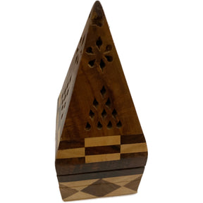 Wood DT Temple Incense Burner - Square wood base with pyramid top with holes for smoke 