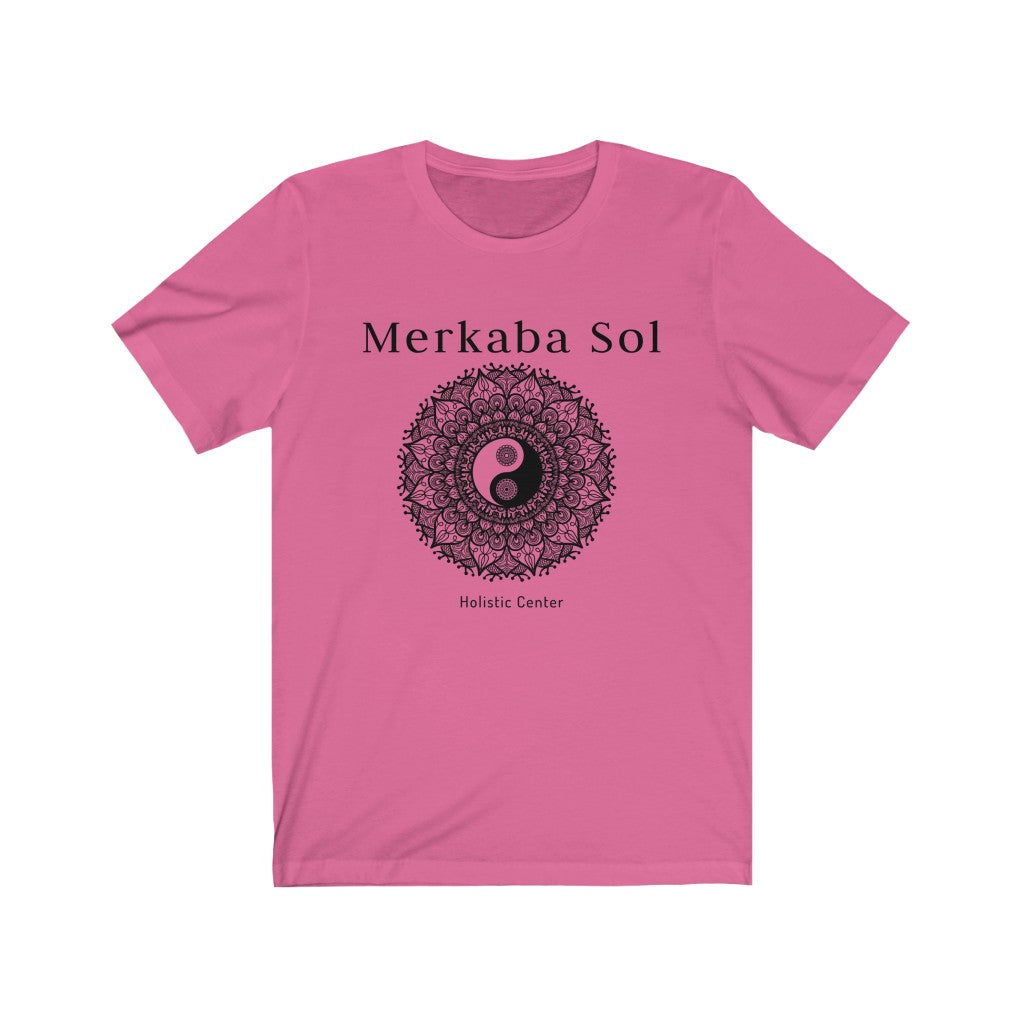 Yin Yang Mandala Short Sleeve Tee - The yin yang mandala brings cosmic balance. Bring inspiration and empowerment to your wardrobe with this Yin Yang Mandala t-shirt in charity pink color or give it as a fun gift. From merkabasolshop.com