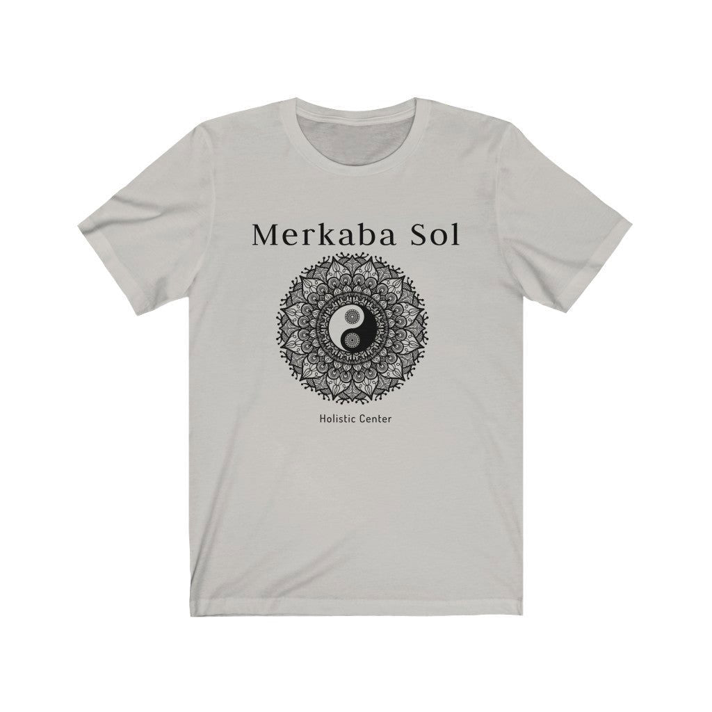 Yin Yang Mandala Short Sleeve Tee - The yin yang mandala brings cosmic balance. Bring inspiration and empowerment to your wardrobe with this Yin Yang Mandala t-shirt in silver color or give it as a fun gift. From merkabasolshop.com