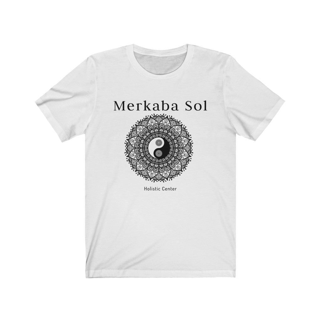 Yin Yang Mandala Short Sleeve Tee - The yin yang mandala brings cosmic balance. Bring inspiration and empowerment to your wardrobe with this Yin Yang Mandala t-shirt in white color or give it as a fun gift. From merkabasolshop.com