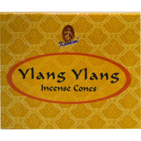 Ylang Ylang Incense Cones in a yellow box.