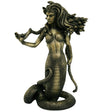 Bronze statue of a mermaid with flowing hair on a white background