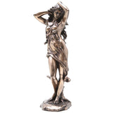Bronze statue of a woman on a white background