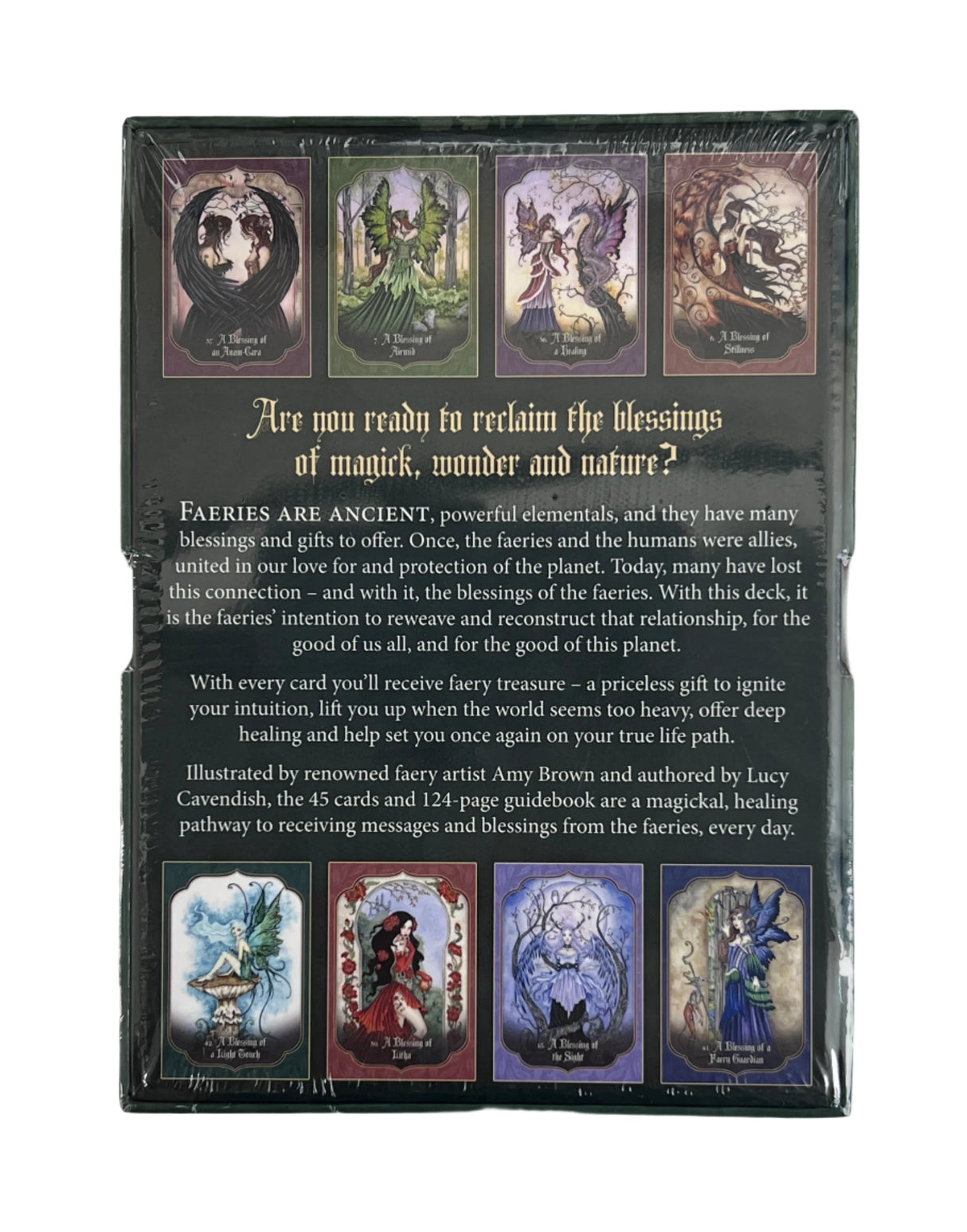faery blessing cards back of black box with card images 