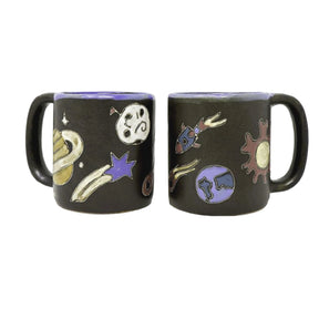 Mara mug space oddity black mu with images of planets, stars and rockets 
