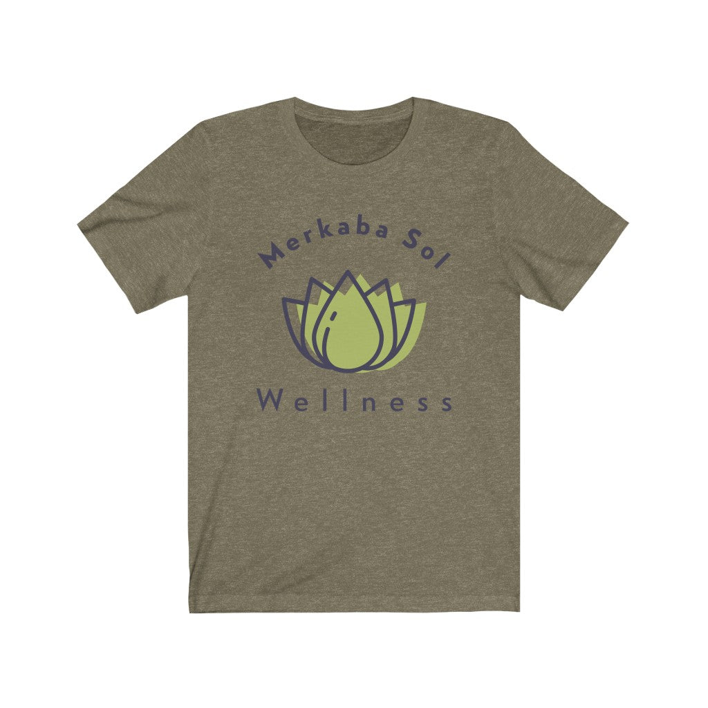 Merkaba Sol Wellness. Bring inspiration and empowerment to your wardrobe with this Wellness t-shirt in olive color or give it as a fun gift. From merkabasolshop.com