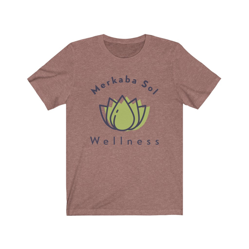 Merkaba Sol Wellness. Bring inspiration and empowerment to your wardrobe with this Wellness t-shirt in mauve color or give it as a fun gift. From merkabasolshop.com