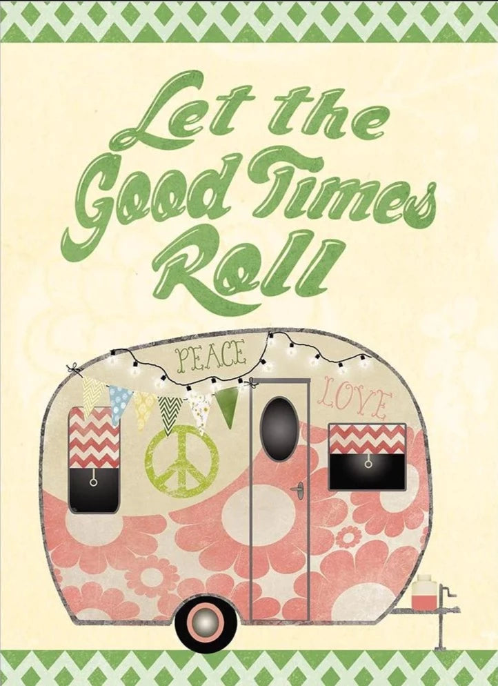 front card has camper with let the good times roll on it 