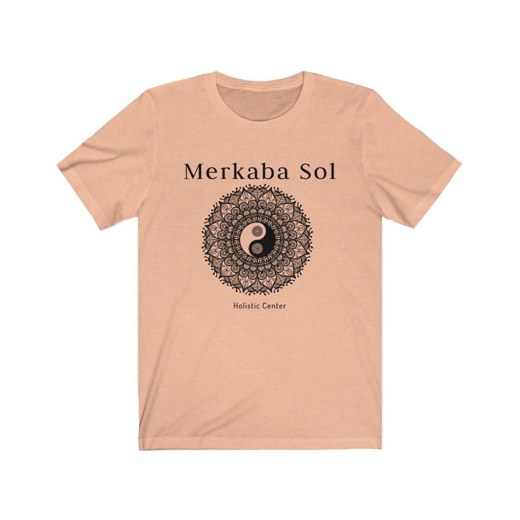 The yin yang mandala brings cosmic balance. Bring inspiration and empowerment to your wardrobe with this Yin Yang Mandala t-shirt in peach color or give it as a fun gift. From merkabasolshop.com