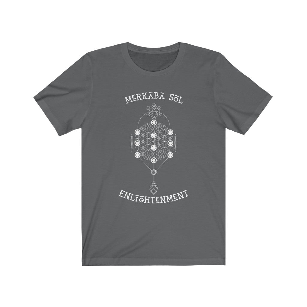 Merkaba Sol Enlightenment. Bring inspiration and empowerment to your wardrobe with this enlightenment t-shirt in asphalt color or give it as a fun gift. From merkabasolshop.com