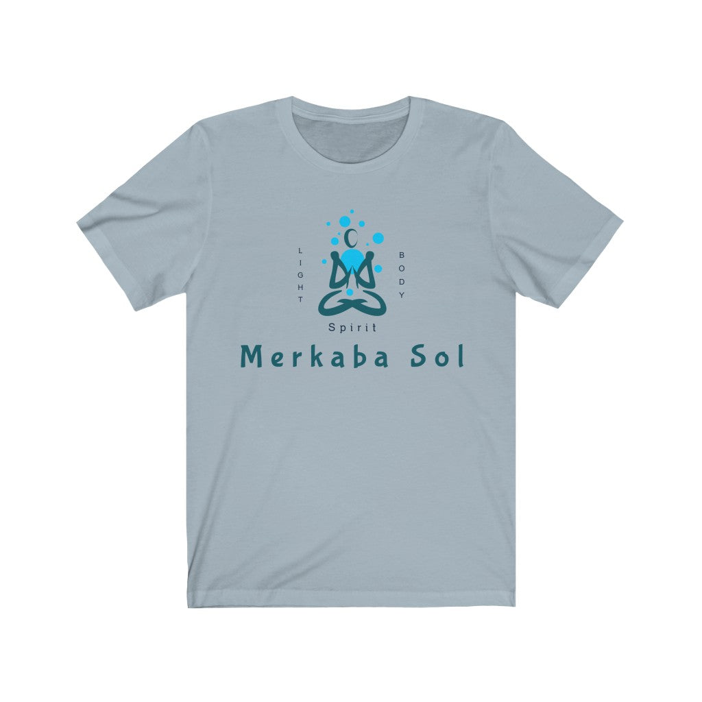 Find balance within the light, body and spirit. Bring inspiration and empowerment to your wardrobe with this Light Body Spirit t-shirt in light blue color or give it as a fun gift. From merkabasolshop.com