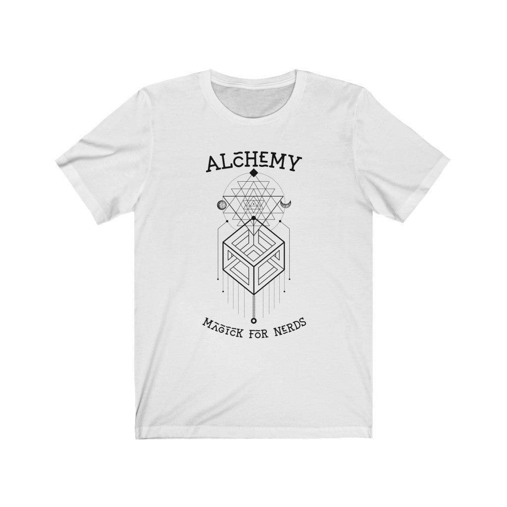  Alchemy. Bring inspiration and empowerment to your wardrobe with this alchemy t-shirt in white color or give it as a fun gift. From merkabasolshop.com 