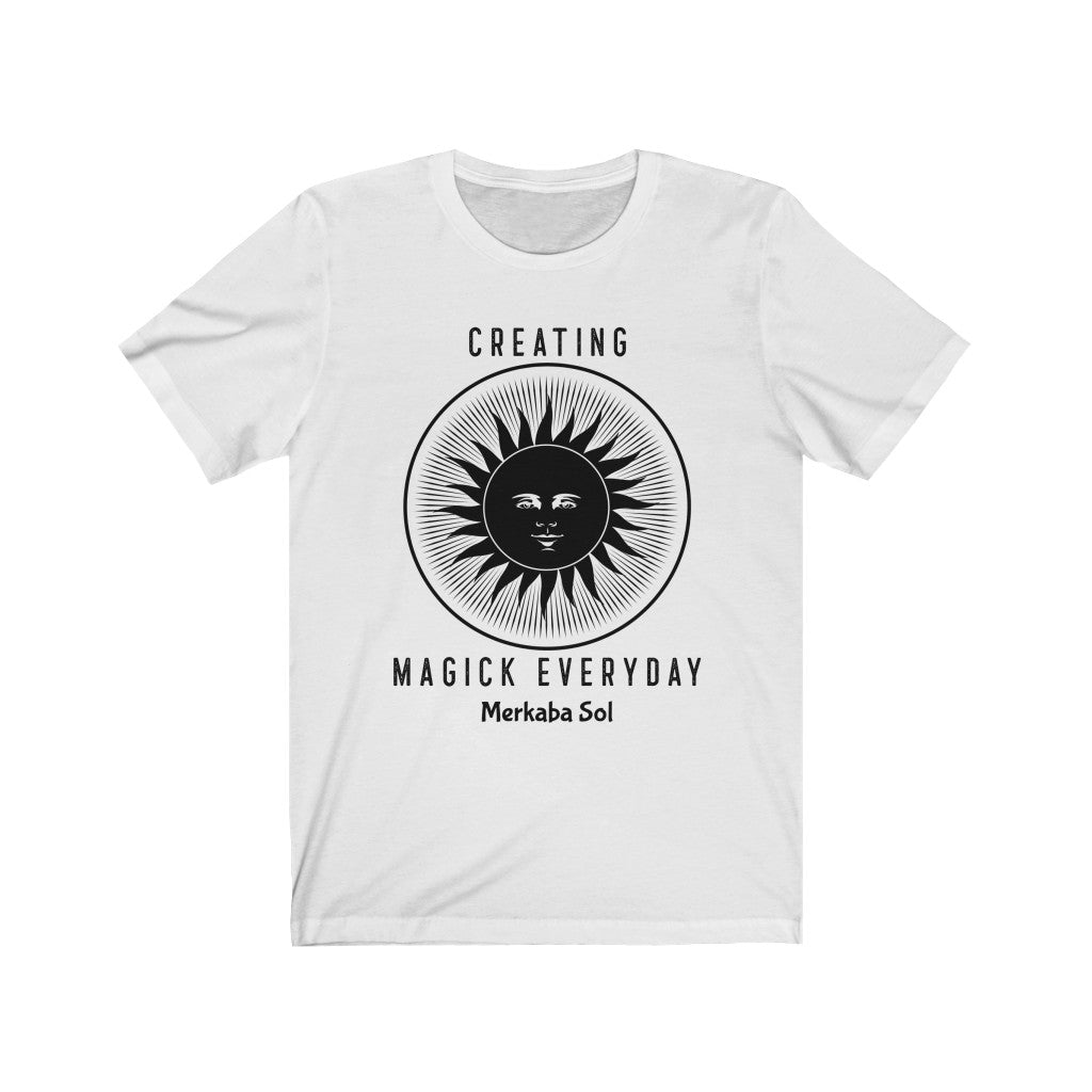 Creating Magick Everyday. Bring inspiration and empowerment to your wardrobe with this Creating Magick Everyday t-shirt in white color or give it as a fun gift. From merkabasolshop.com