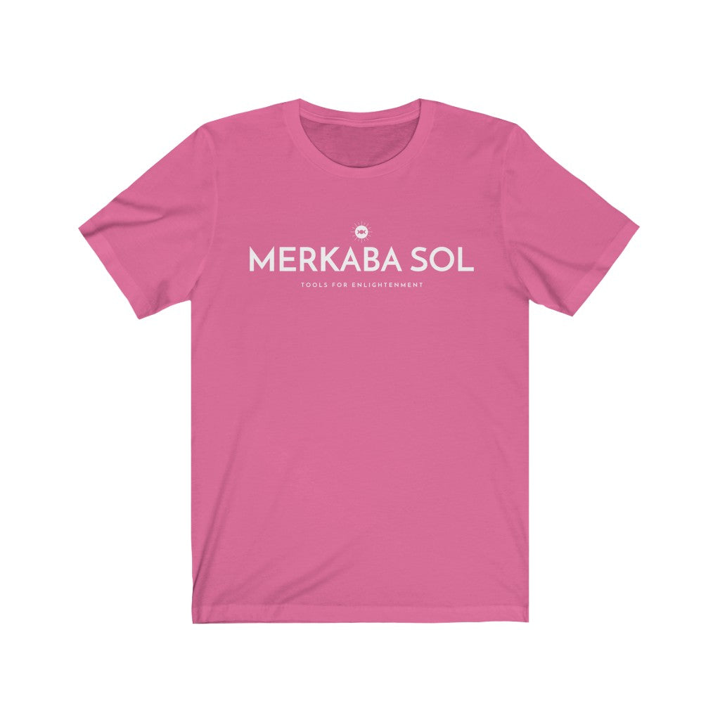 Merkaba Sol with Moon. Bring inspiration and empowerment to your wardrobe with this Merkaba Sol with moon t-shirt in charity pink color or give it as a fun gift. From merkabasolshop.com