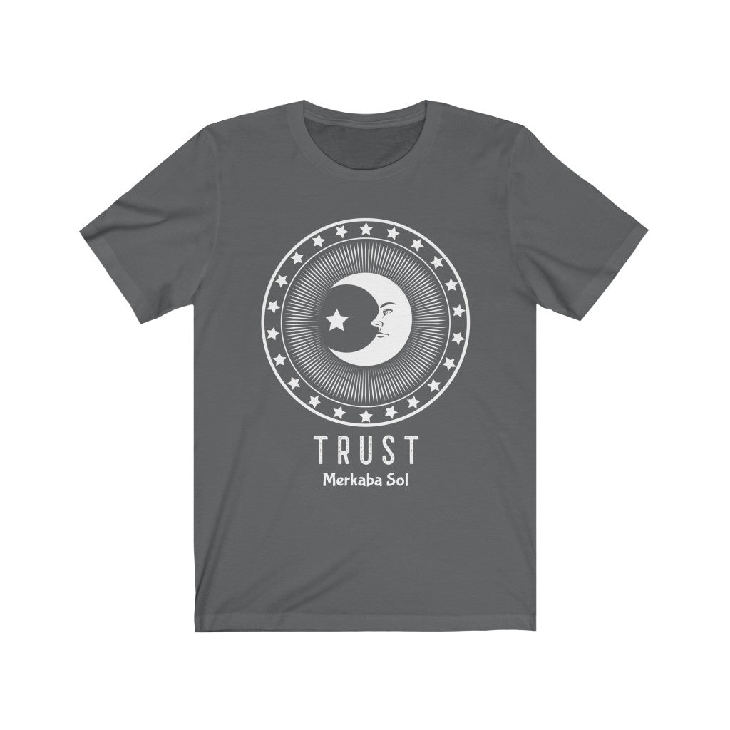 Trust in the Moon. Bring inspiration and empowerment to your wardrobe with this trust in the moon t-shirt in asphalt color or give it as a fun gift. From merkabasolshop.com