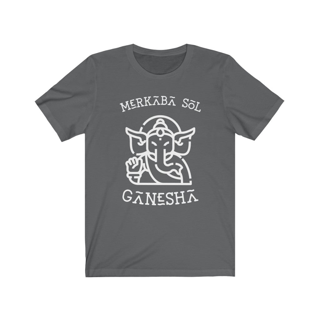 Ganesha the breaker of obstacles. Bring inspiration and empowerment to your wardrobe with this Ganesha t-shirt in asphalt color or give it as a fun gift. From merkabasolshop.com