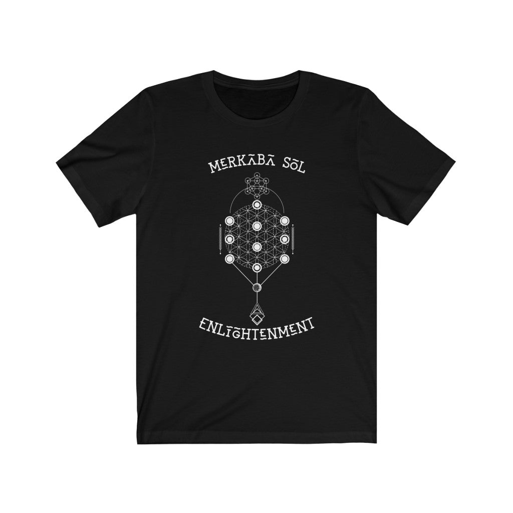 Merkaba Sol Enlightenment. Bring inspiration and empowerment to your wardrobe with this enlightenment t-shirt in black color or give it as a fun gift. From merkabasolshop.com