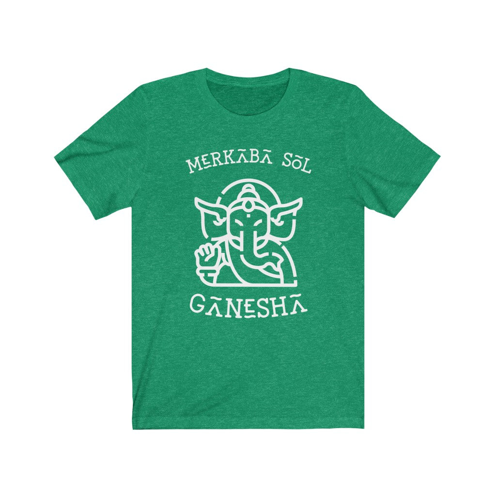 Ganesha the breaker of obstacles. Bring inspiration and empowerment to your wardrobe with this Ganesha t-shirt in kelly green color or give it as a fun gift. From merkabasolshop.com