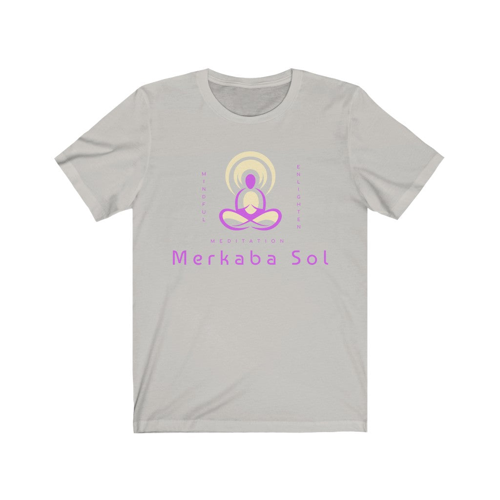 Mind, enlightenment, meditation. Bring inspiration and empowerment to your wardrobe with this Enlightenment t-shirt in silver color or give it as a fun gift. From merkabasolshop.com
