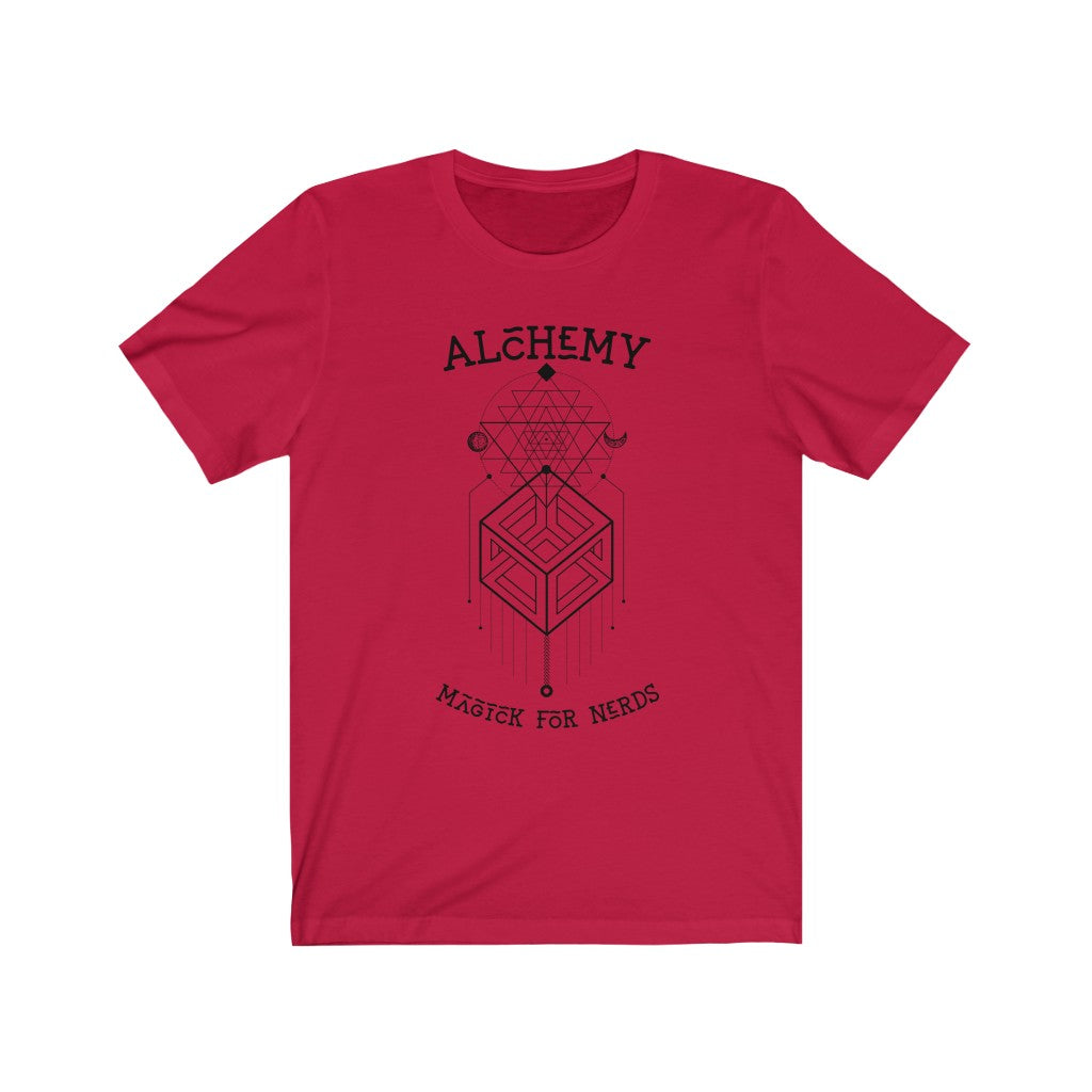  Alchemy. Bring inspiration and empowerment to your wardrobe with this alchemy t-shirt in red color or give it as a fun gift. From merkabasolshop.com 