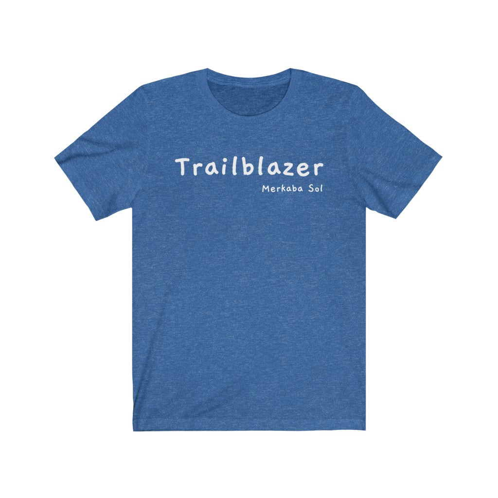 Let your inner trailblazer shine. Bring a unique shirt to your wardrobe with this Trailblazer t-shirt in heather true royal color or give it as a fun gift. From merkabasolshop.com