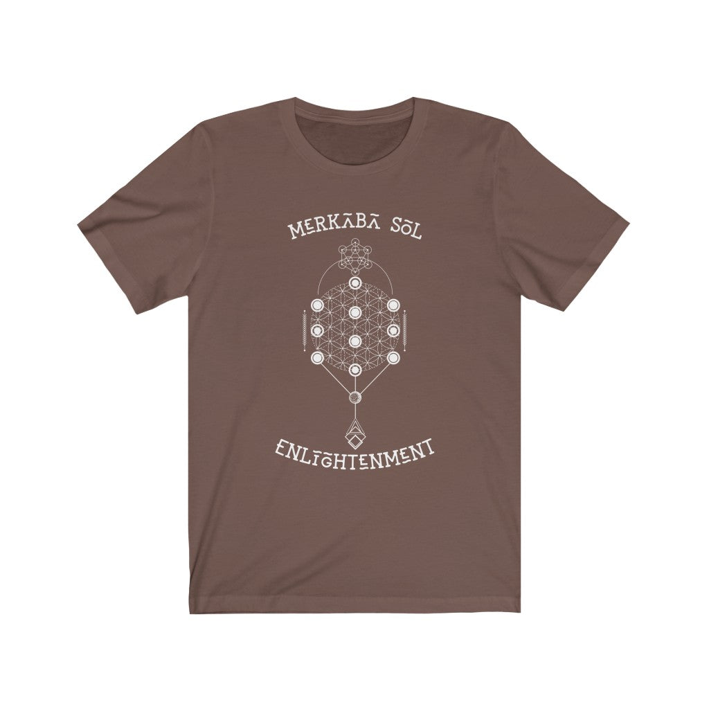 Merkaba Sol Enlightenment. Bring inspiration and empowerment to your wardrobe with this enlightenment t-shirt in brown color or give it as a fun gift. From merkabasolshop.com