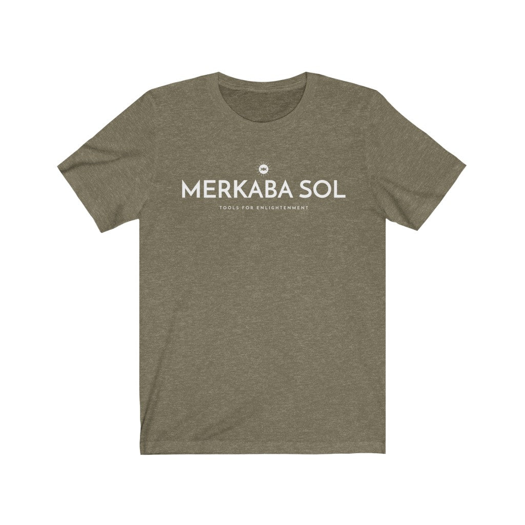 Merkaba Sol with Moon. Bring inspiration and empowerment to your wardrobe with this Merkaba Sol with moon t-shirt in olive color or give it as a fun gift. From merkabasolshop.com