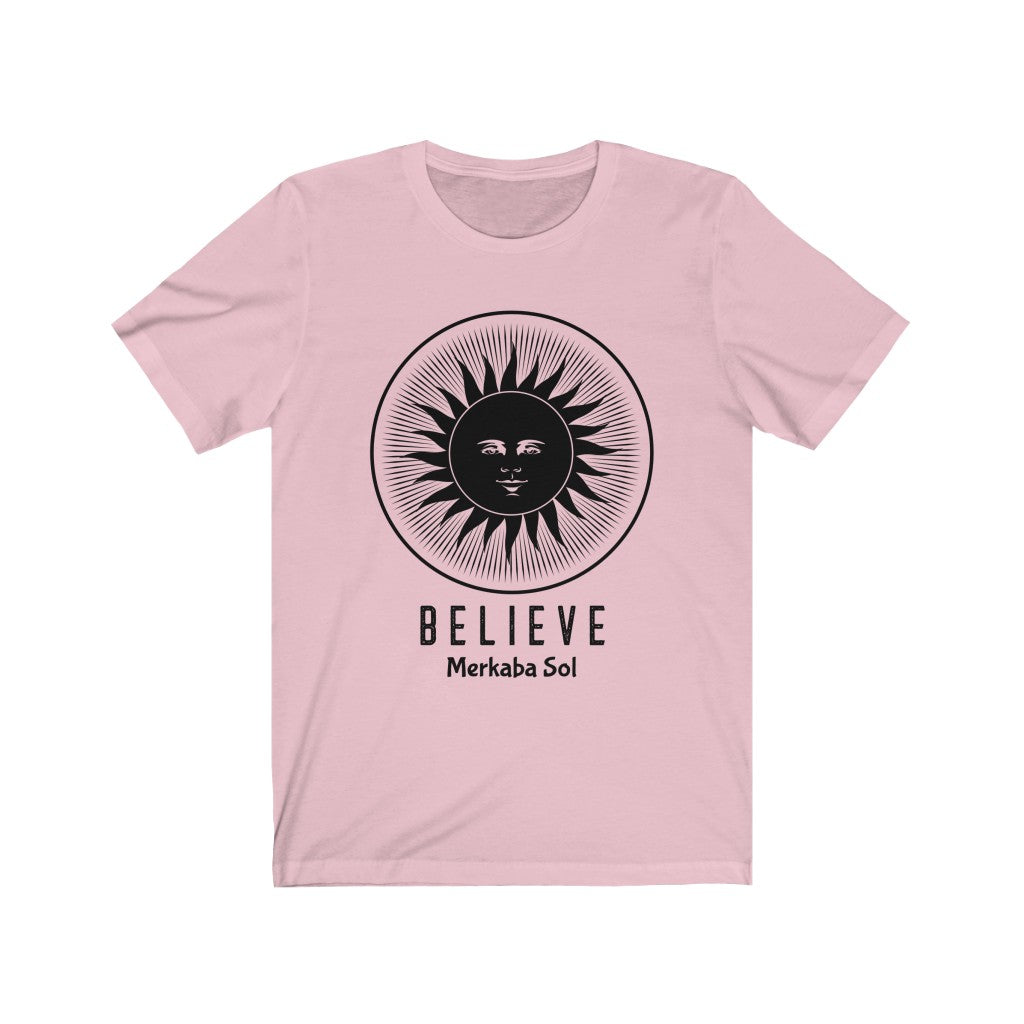 The sun inspires us to Believe. Bring inspiration and empowerment to your wardrobe with this believe sun t-shirt in pink color or give it as a fun gift. From merkabasolshop.com