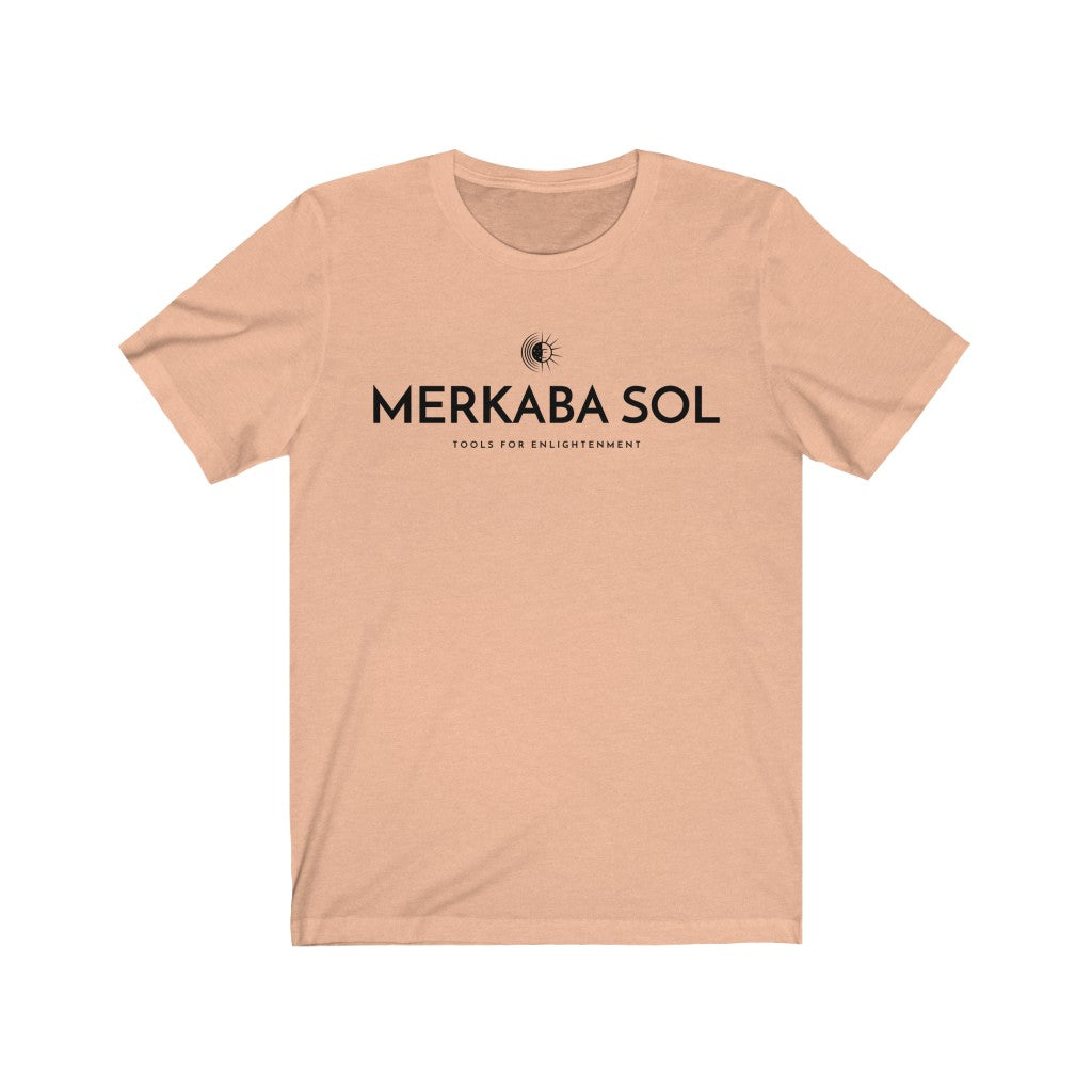 Merkaba Sol with Sun. Bring inspiration and empowerment to your wardrobe with this Merkaba Sol with Sun t-shirt in peach color or give it as a fun gift. From merkabasolshop.com