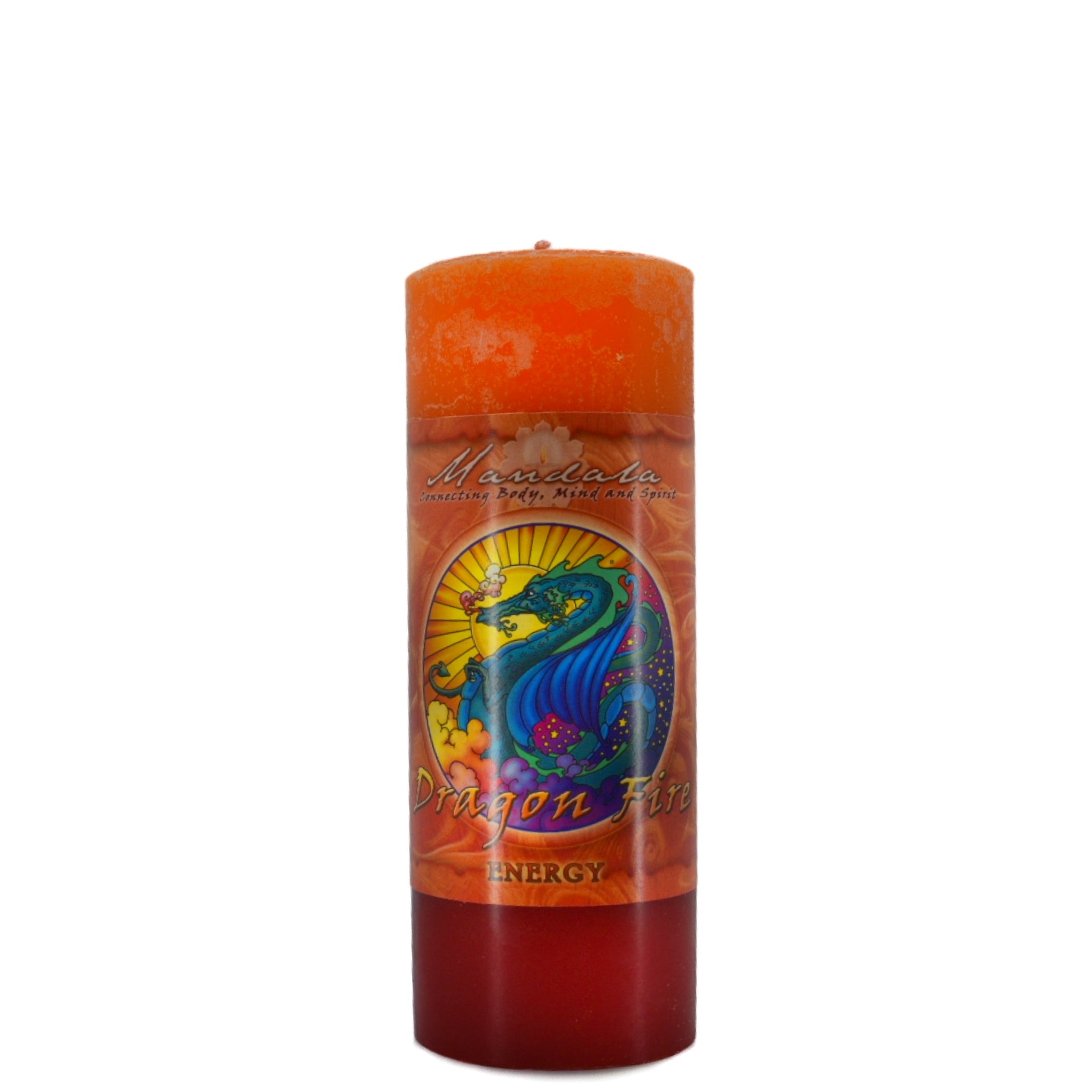 Energy Mandala Candle.  Orange candle scented with essential oils of white grapefruit, cassis and mango.  Use this candle to enhance vitality or Chi energy - life's purpose or focus - excitement and inspiration.