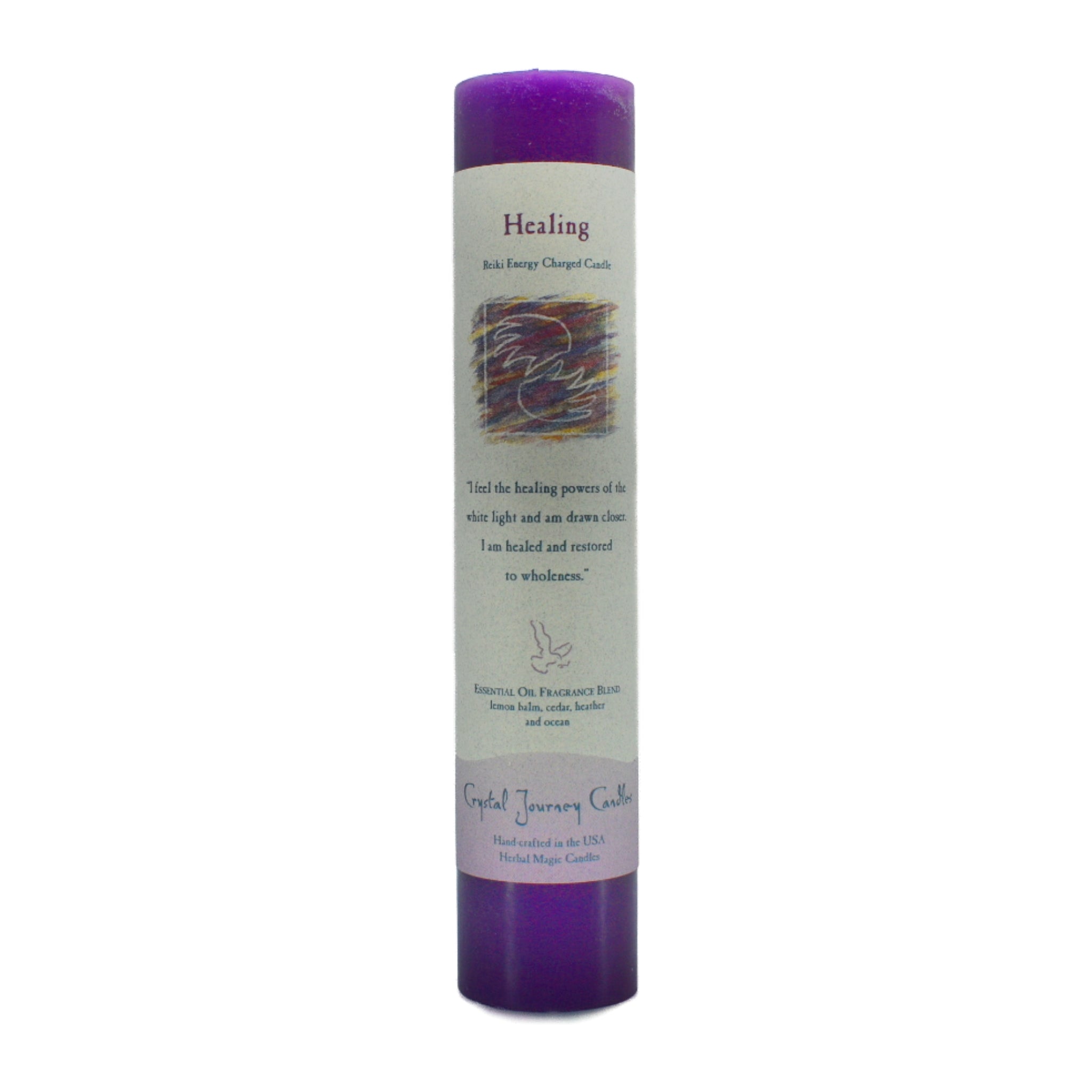 Healing Pillar Candle.  Use this candle to heal the mind, body and soul.  Scented with cedar, ocean, lemon balm and heather.