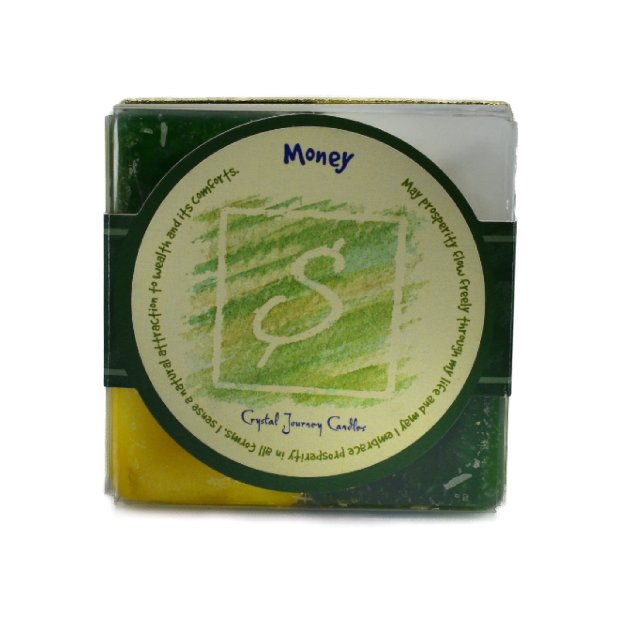 Money Square Pack Candle.  This package has two green money candles, one white spirit candle and one yellow positive energy candle.  Light these candles to embrace prosperity in any form.  